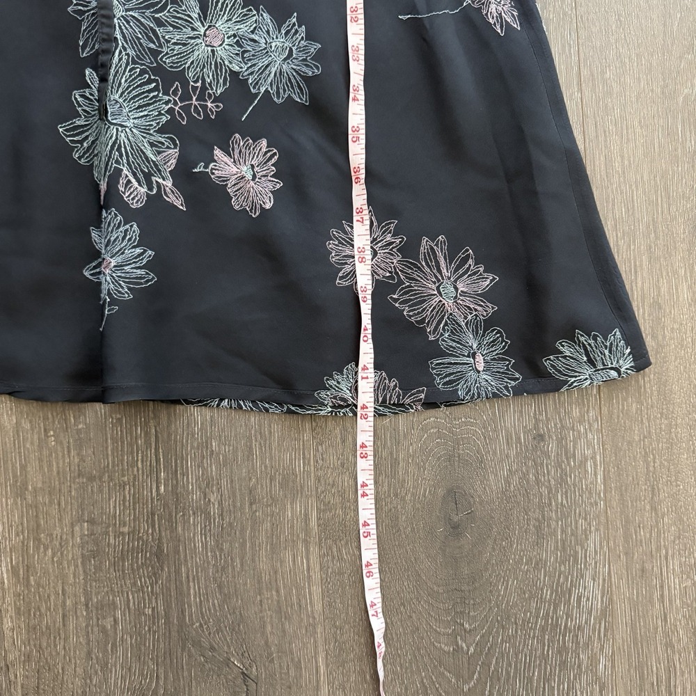 Vtg 90s Laura Ashley 100% Silk Black Embroidered Floral Dress Sz 6 Y2K Luxury - Picture 7 of 8
